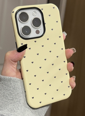 黄色爱心高颜值菲林二合一适用苹果15pro手机壳14pro华为Mate60pro小米14一加ace3v荣耀100红米k70软壳X硬壳