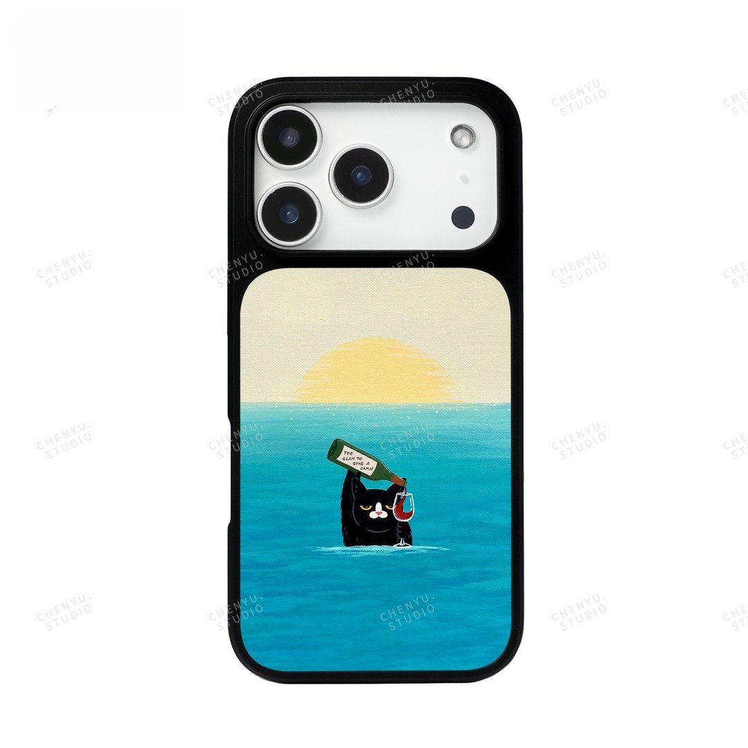 ins风可爱红酒黑猫黑边软壳磁吸适用苹果iPhone17promax手机壳1615pro小米1415Pro华为mate60p70三星S23防摔