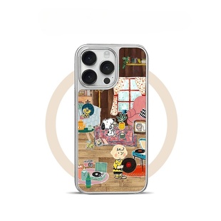 史努比迷你剧场亚克力银黑边磁吸适用苹果iPhone16promax手机壳1312pro小米1415Pro华为mate60p70三星S23防摔