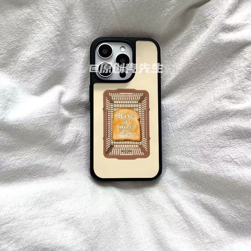 购物蓝子面包原创亚克力黑边磁吸适用苹果iPhone16promax手机壳1312pro小米1415Pro华为mate60p70三星S23防摔