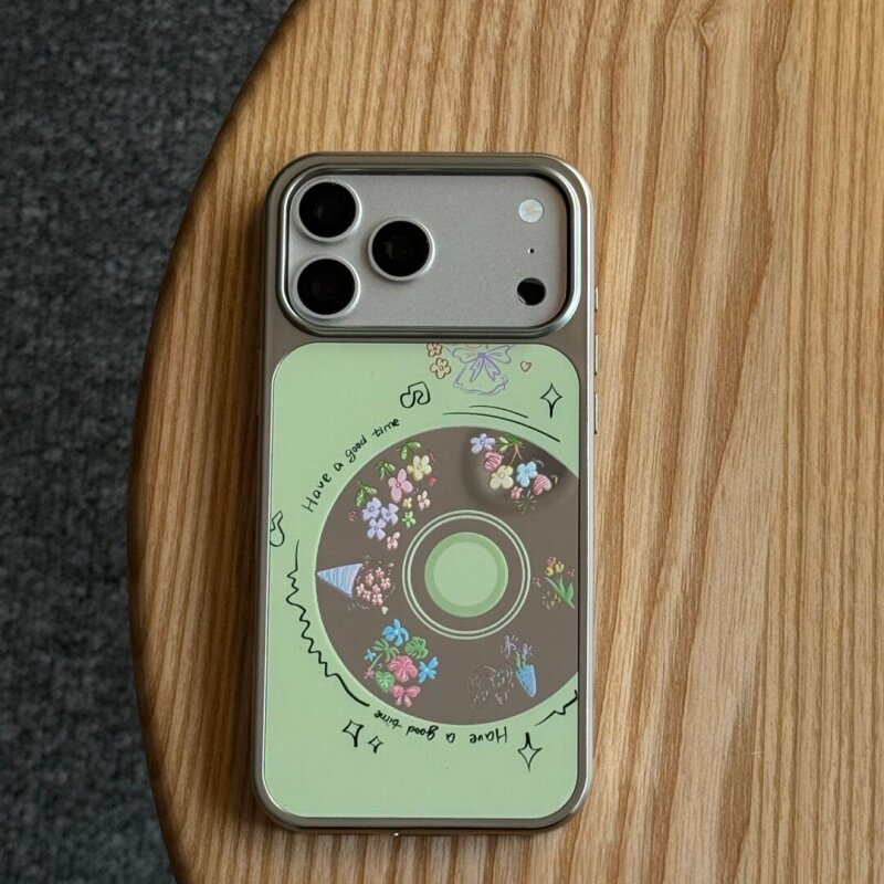 ins风复古可爱绿色花花镜面电镀银边镜面适用于苹果手机壳iPhone17promax16pro/15/14/13/高级防摔小众手机套