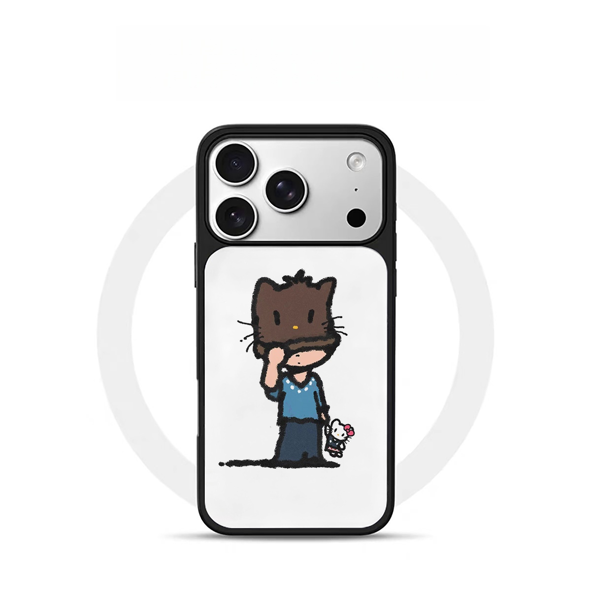 ins风面具kt猫黑边软壳磁吸适用苹果小米iPhone17promax手机壳1613pro小米1415Pro华为mate60p70三星S23防摔