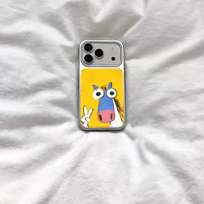 ins油画复古比耶小马电镀银磁吸适用苹果iPhone17promax手机壳1615pro小米1415Pro华为mate60p70三星S23防摔