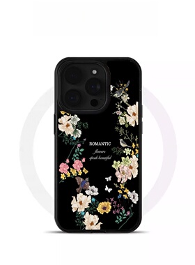 ins风复古黑色花朵黑边软壳磁吸适用苹果iPhone17promax手机壳1615pro小米1415Pro华为mate60p70三星S23防摔