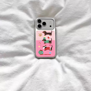 ins风可爱圣诞腊肠狗电镀银磁吸适用苹果iPhone17promax手机壳1615pro小米1415Pro华为mate60p70三星S23防摔