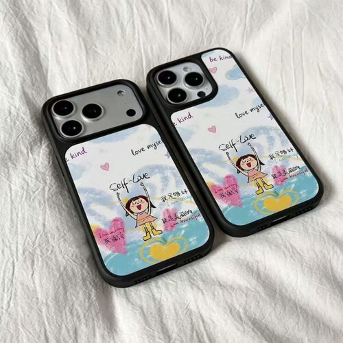ins风可爱女孩黑边玻璃磁吸适用苹果iPhone18promax手机壳1716pro小米1514Pro华为mate80p90荣耀vivooppo防摔