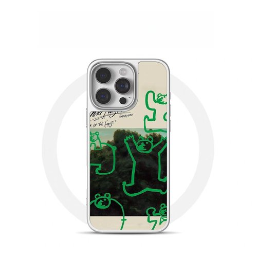 ins森呼吸小熊亚克力银黑边磁吸适用苹果iPhone16promax手机壳1312pro小米1415Pro华为mate60p70三星S23防摔