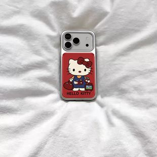 ins风新年红拎包kt猫电镀银磁吸适用苹果iPhone17promax手机壳1615pro小米1415Pro华为mate60p70三星S23防摔