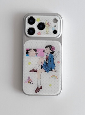 ins风漫画小女孩大视窗磁吸全包精孔手机壳适用苹果iPhone17promax高级感保护套小众16plus15pro14防摔13pro