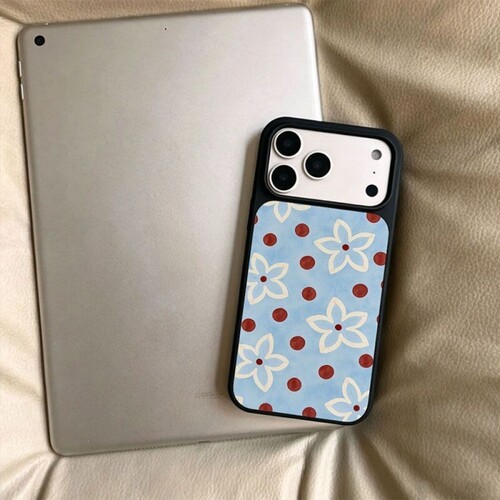 ins风波点花朵黑边玻璃磁吸适用苹果iPhone18promax手机壳1716pro小米1514Pro华为mate80p90荣耀vivooppo防摔