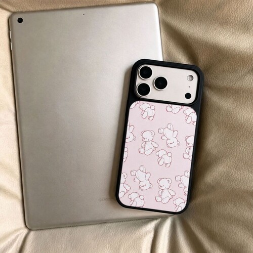 ins风复古小熊黑边玻璃磁吸适用苹果iPhone18promax手机壳1716pro小米1514Pro华为mate80p90荣耀vivooppo防摔