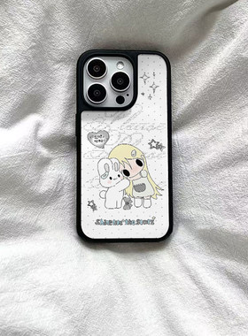 ins风可爱小兔女孩黑边软壳磁吸适用苹果iPhone16promax手机壳1312pro小米1415Pro华为mate60p70三星S23防摔