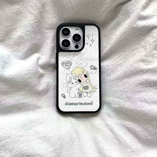 ins风可爱小兔女孩黑边软壳磁吸适用苹果iPhone16promax手机壳1312pro小米1415Pro华为mate60p70三星S23防摔