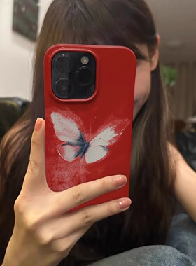 2024年红色蝴蝶新年手机壳适用iphone15pro14plus苹果13promax新款12华为mate60pro二合一保护套菲林壳防摔