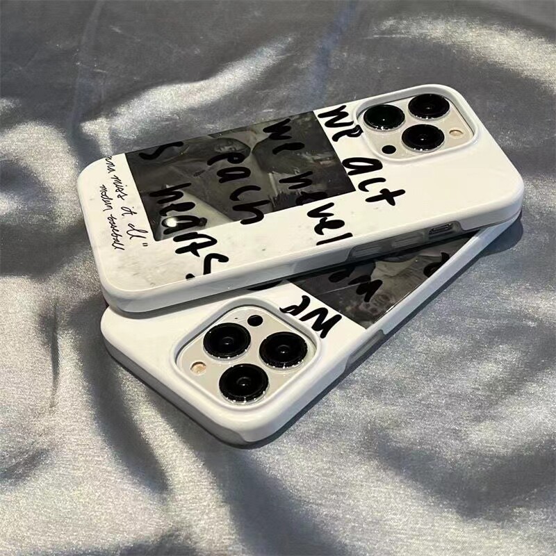 适用于ins风简约英文插画韩国菲林壳iPhone14苹果硬软壳13/12手机保护壳11promax磨砂亮面全包半包式XRX/XS新