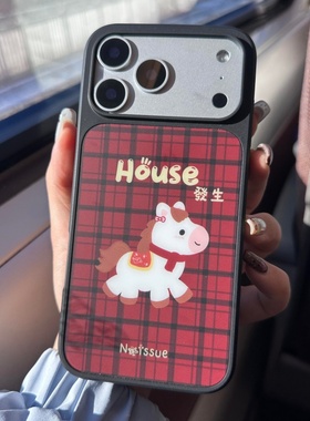 ins风格纹小马黑边软壳磁吸适用苹果小米iPhone17promax手机壳1613pro小米1415Pro华为mate60p70三星S23防摔