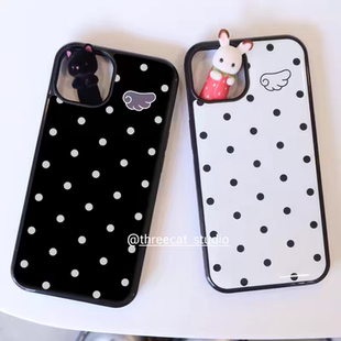 甜美少女天使之翼波点亚克力黑边适用苹果iPhone16promax手机壳1312pro小米1415Pro华为mate60p70三星S23防摔