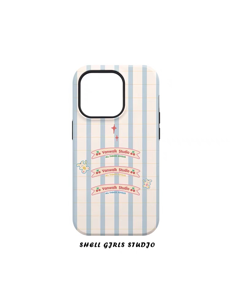 原创小众条纹樱桃iphone14Pro手机壳新款菲林磨砂二合一苹果13promax可爱12简约11高级感ins女硬壳软边全包潮