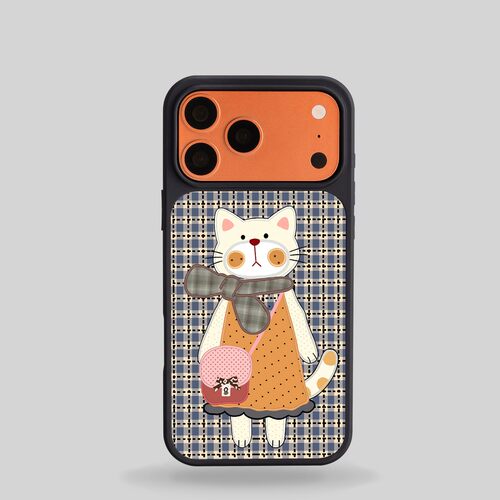 ins风格纹小猫黑边玻璃磁吸适用苹果iPhone18promax手机壳1716pro小米1514Pro华为mate80p90荣耀vivooppo防摔