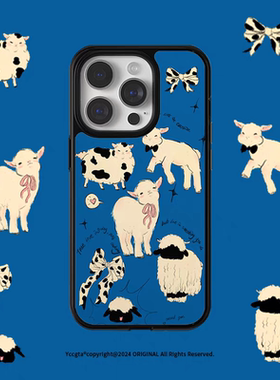 蓝色羊驼可爱原创亚克力黑边磁吸适用苹果iPhone16promax手机壳131512pro小米14Pro华为mate60p70三星S23防摔