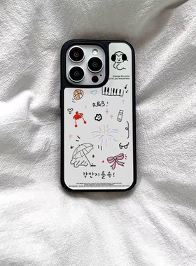 涂鸦绘画插画原创亚克力黑边磁吸适用苹果iPhone16promax手机壳131512pro小米14Pro华为mate60p70三星S23防摔