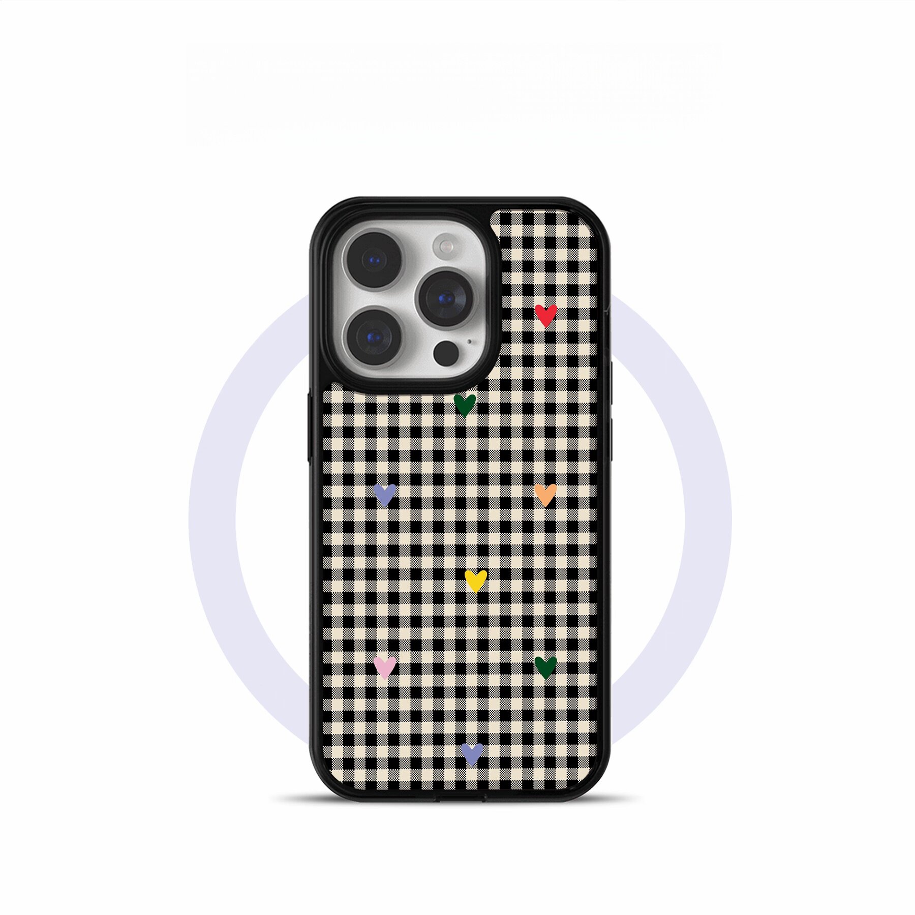日韩INS格纹爱心黑边磁吸适用苹果iPhone17promax16手机壳1312pro小米1415Pro华为mate60p70三星S23防摔软壳