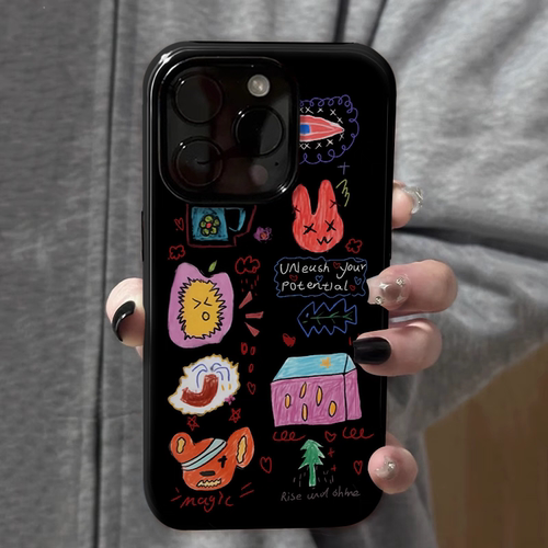 苦苦杂涂鸦 适用苹果16promax新款iPhone15手机壳女生1314高级感小众不撞款12防摔二合一菲林11保护套plus
