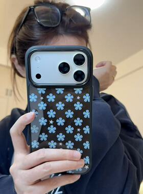 ins风复古个性小花黑边软壳磁吸适用苹果iPhone17promax手机壳1615pro小米1415Pro华为mate60p70三星S23防摔