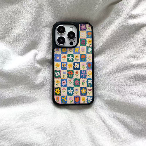 ins风复古满屏小花黑边软壳磁吸适用苹果iPhone17promax手机壳1615pro小米1415Pro华为mate60p70三星S23防摔