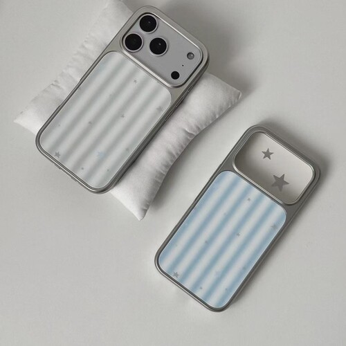 ins条纹灰白蓝白星星电镀银磁吸适用苹果iPhone17promax手机壳1615pro小米1415Pro华为mate60p70三星S23防摔