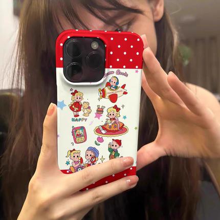 原创红色波点卡通原田治日系ins可爱双层印花手机软壳菲林适用iphone16promax苹果15全包14防摔13保护套1278