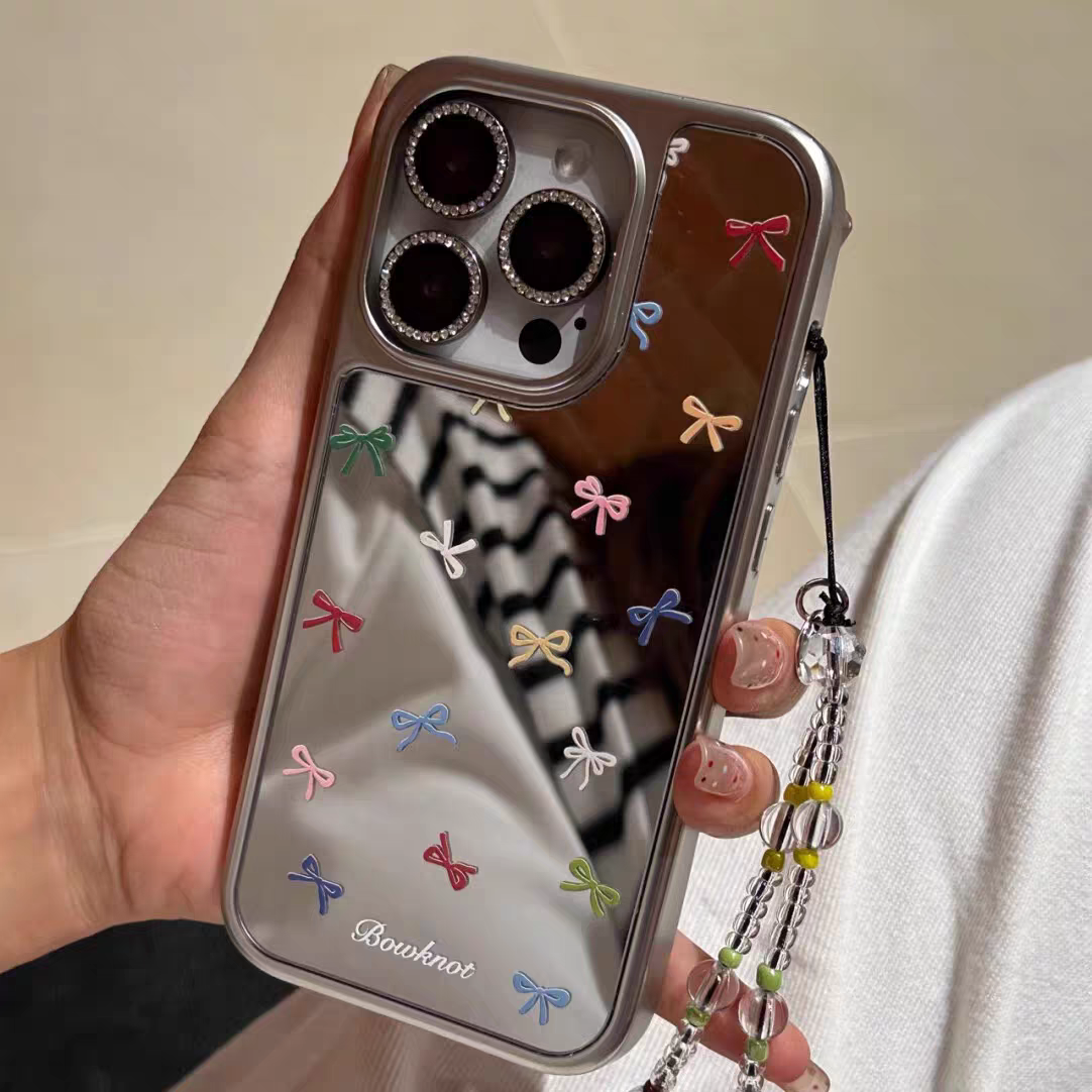 原创个性小众ins蝴蝶结电镀银边镜面适用于苹果手机壳iPhone16promax15pro/14/13/12/高级防摔小众手机套