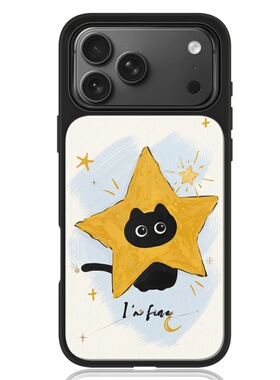 ins星星可爱小猫黑边软壳磁吸适用苹果iPhone17promax手机壳1615pro小米1415Pro华为mate60p70三星S23防摔