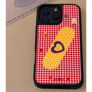 红格子创可贴ins亚克力黑边磁吸适用苹果iPhone16promax手机壳1312pro小米1415Pro华为mate60p70三星S23防摔