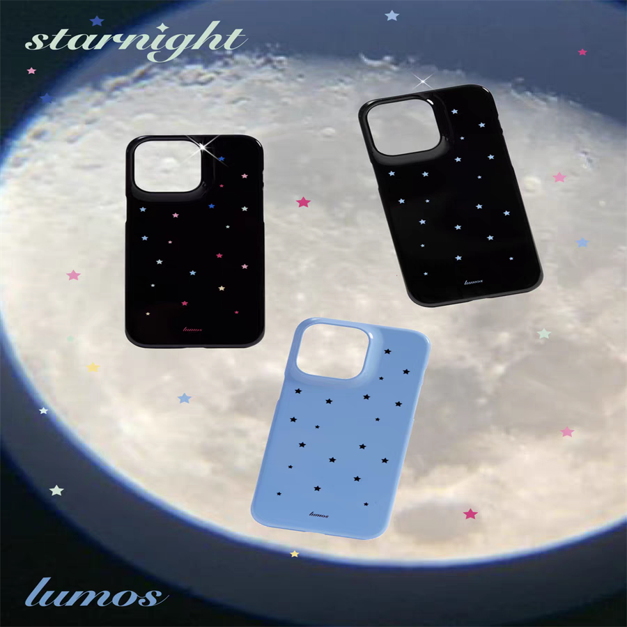 原创个性创意有星星的夜晚彩色雾蓝韩国菲林简约时髦半包手机壳亮面1211设计iphone15博主同款磨砂二合一1413