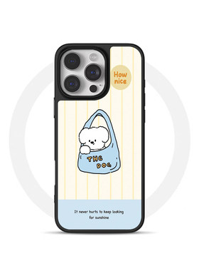 原创条纹袋子小狗适用iphone16Promax黑边亚克力手机壳15pro磁吸苹果小米141312三星1116plus防摔14pro华为