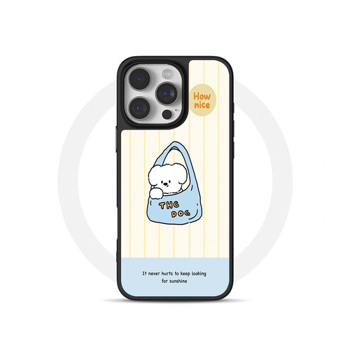 原创条纹袋子小狗适用iphone16Promax黑边亚克力手机壳15pro磁吸苹果小米141312三星1116plus防摔14pro华为