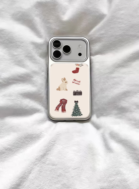 ins冬季圣诞摆件小兔电镀银磁吸适用苹果iPhone17promax手机壳1615pro小米1415Pro华为mate60p70三星S23防摔