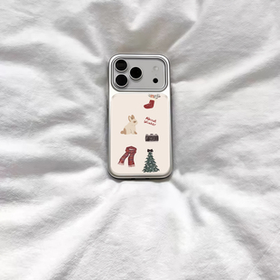 ins冬季 圣诞摆件小兔电镀银磁吸适用苹果iPhone17promax手机壳1615pro小米1415Pro华为mate60p70三星S23防摔