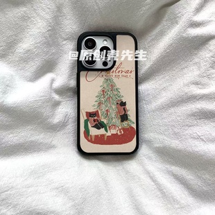 圣诞树小黑猫黑边软壳磁吸适用苹果小米iPhone17promax手机壳1613pro小米1415Pro华为mate60p70三星S23防摔