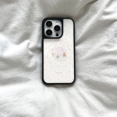 ins风小动物碎花亚克力黑边磁吸适用苹果iPhone16promax手机壳1312pro小米1415Pro华为mate60p70三星S23防摔