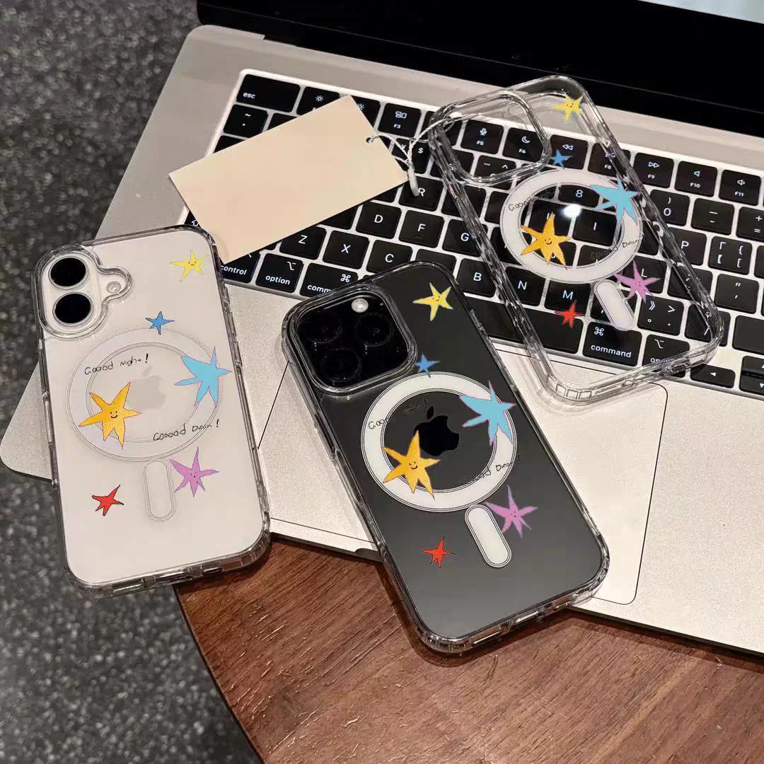 撞色五彩星星手机壳适用苹果17promax磁吸手机壳17air简约17/16pro防摔15plus透明14亚克力13promax硬壳12/11
