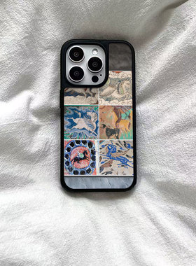 ins风复古敦煌翼马黑边软壳磁吸适用苹果iPhone17promax手机壳1615pro小米1415Pro华为mate60p70三星S23防摔