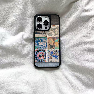 ins风复古敦煌翼马黑边软壳磁吸适用苹果iPhone17promax手机壳1615pro小米1415Pro华为mate60p70三星S23防摔