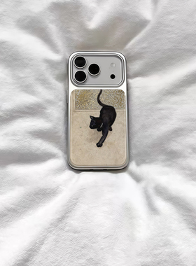 ins风中式复古小黑猫电镀银磁吸适用苹果iPhone17promax手机壳1615pro小米1415Pro华为mate60p70三星S23防摔