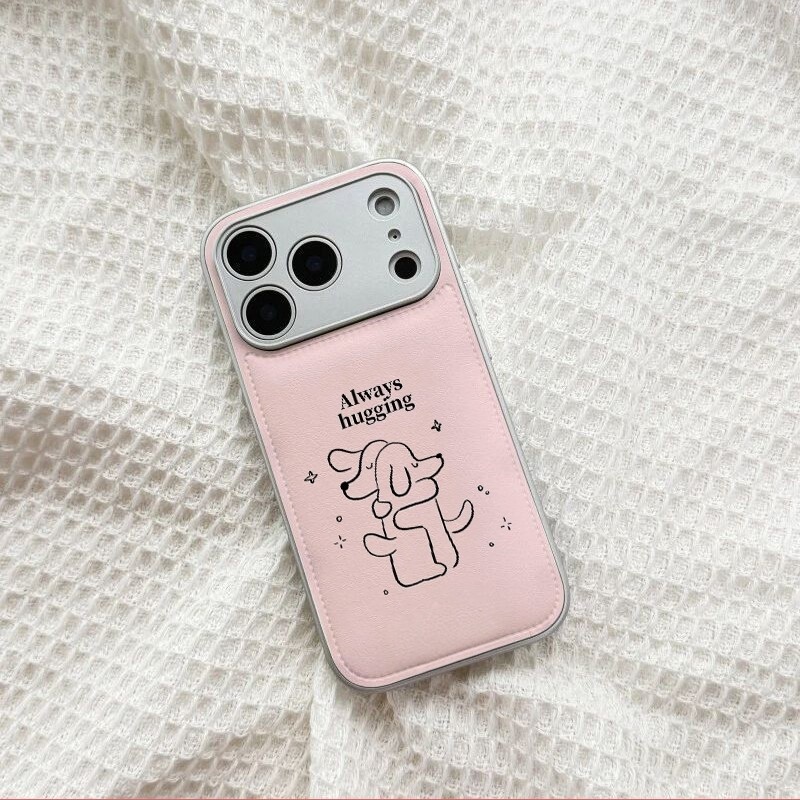 ins复古拥抱小狗皮质适用于苹果小米iPhone17promax