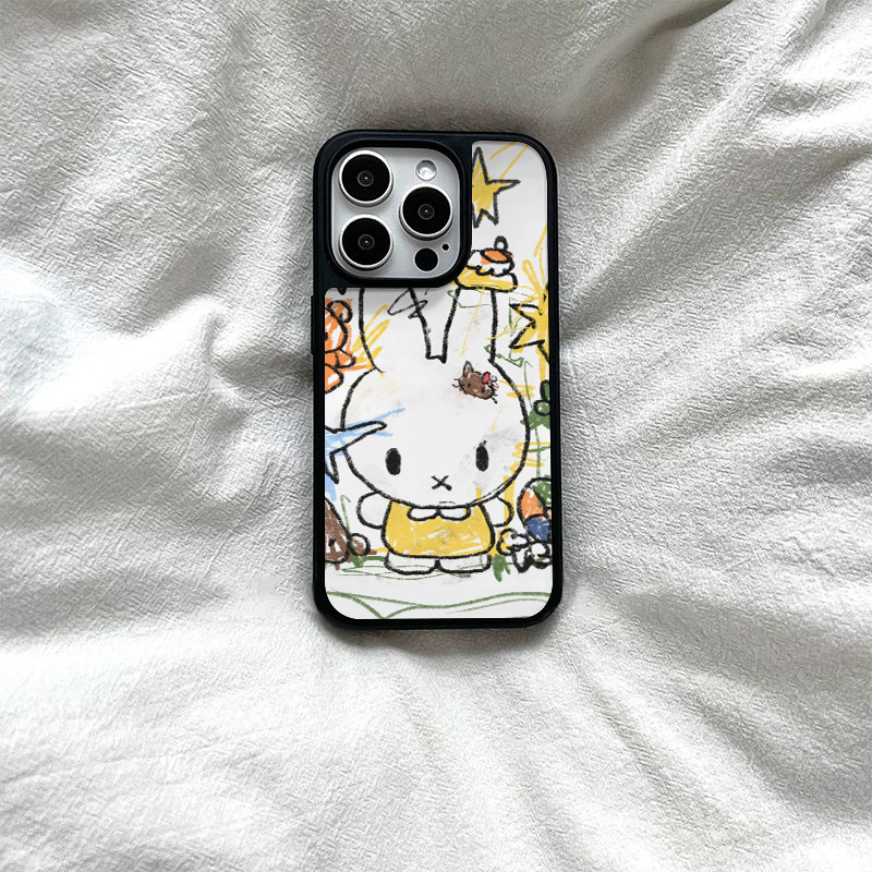 ins可爱米兔涂鸦亚克力黑边磁吸适用苹果iPhone16promax手机壳1312pro小米1415Pro华为mate60p70三星S23防摔