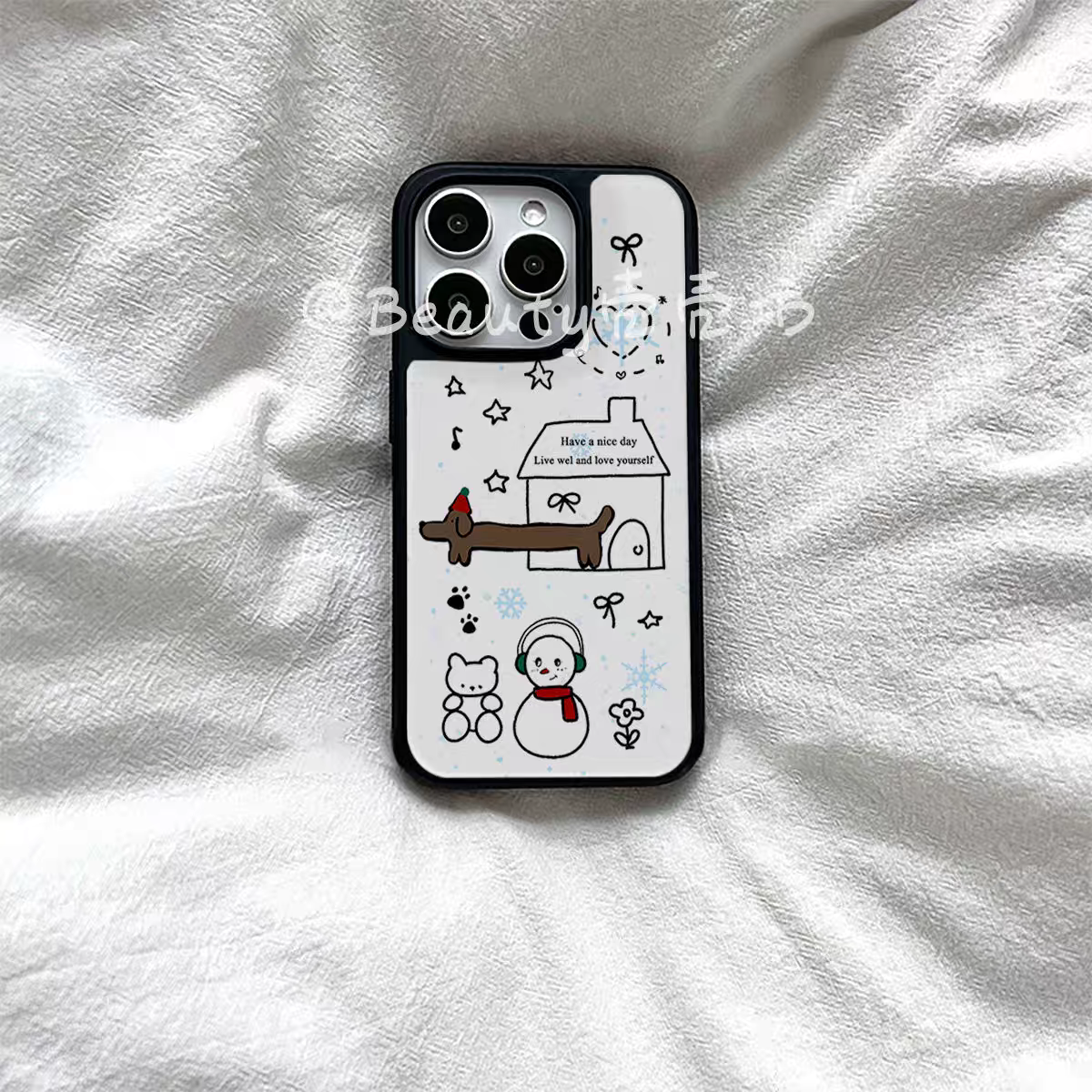 雪人腊肠狗亚克力黑边磁吸适用苹果iPhone16promax手机壳1315pro小米14Pro保护套华为mate6070防摔三星S23