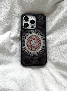 原创复古梵文亚克力黑边磁吸适用苹果iPhone16promax手机壳15pro小米14Pro保护套华为mate7060防摔三星S23