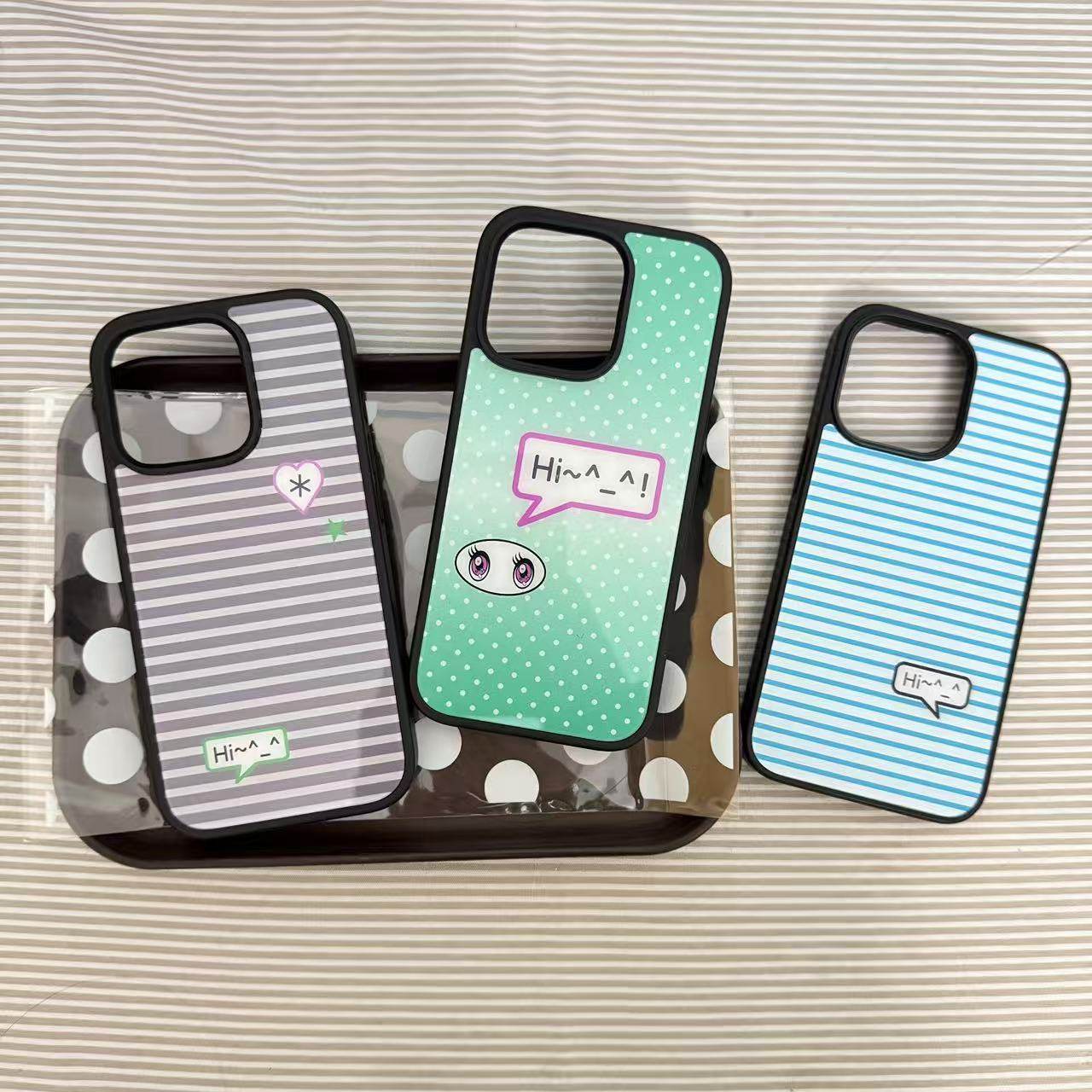 ins风古早条纹波点玻璃黑边手机壳适用苹果iPhone17promax高级感保护套小众16plus原创15pro14防摔简约13pro